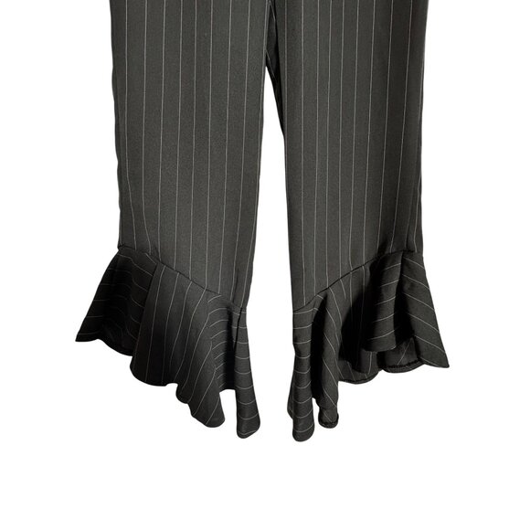 Pin Striped Black Ruffled Hem Pants By Bershka EUR 34 / USA 2 Small Classic Cute - Picture 2 of 9